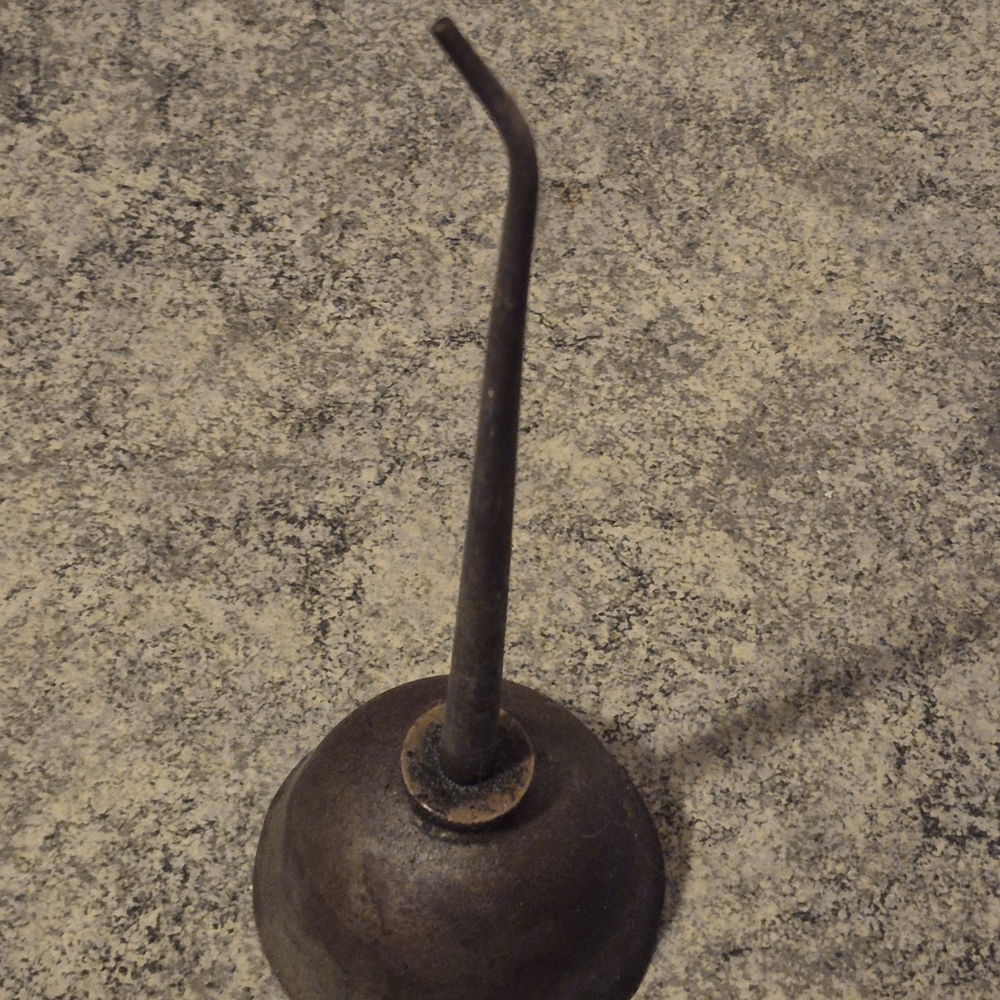 Vintage Metal Oil Can with Curved Spout - Brown Patina